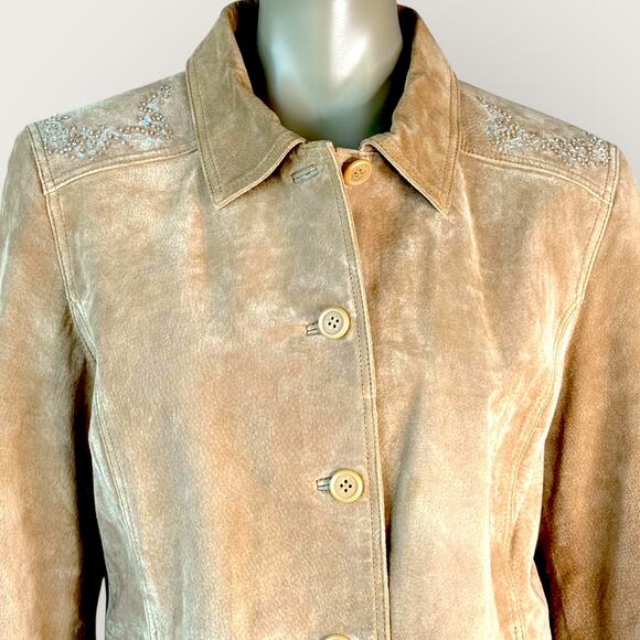 Brandon Thomas Vintage Suede Leather Button Up Jacket Western Women Size M Tan - Picture 4 of 15